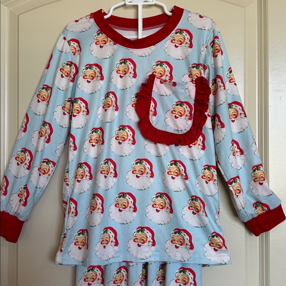 Sz5-6 Blue Knit Santa Pajamas - Picture 2 of 6